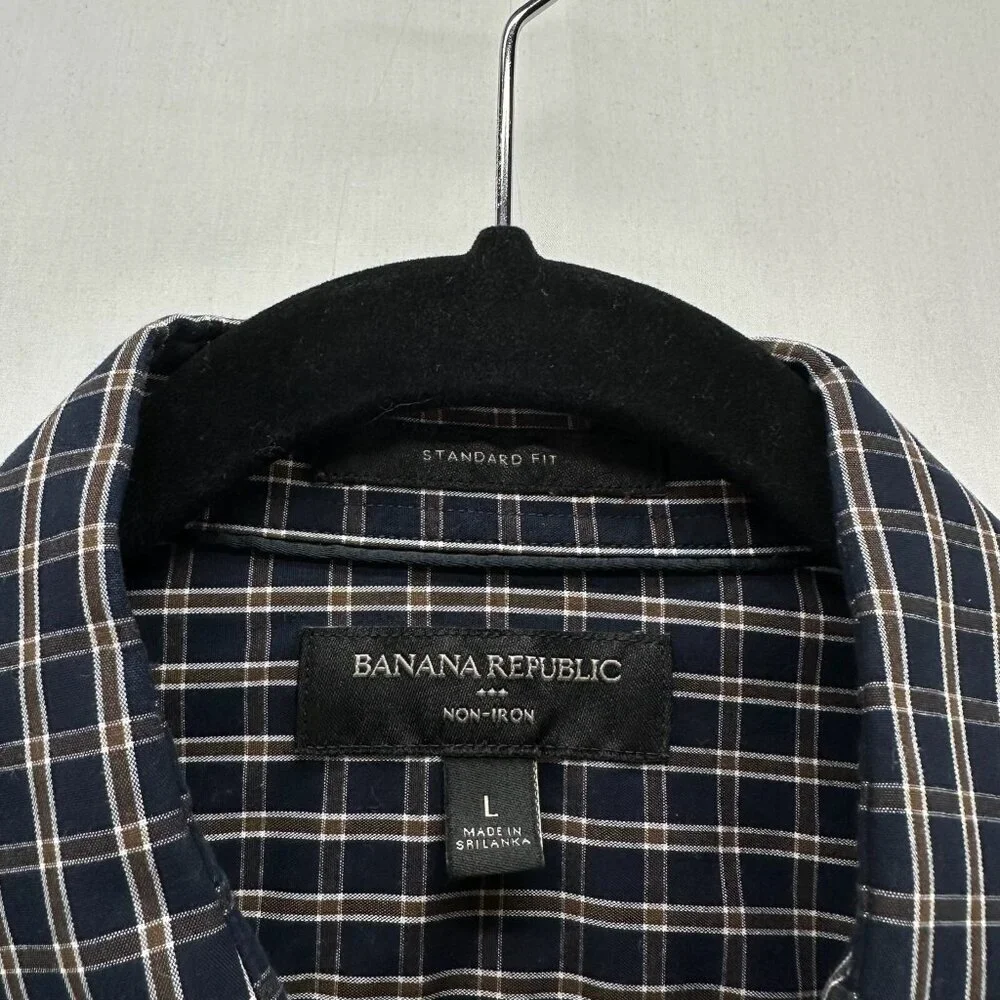 Banana Republic Button Up Shirt L Black Plaid Long Sleeve Non Iron Standard Fit - Picture 10 of 12